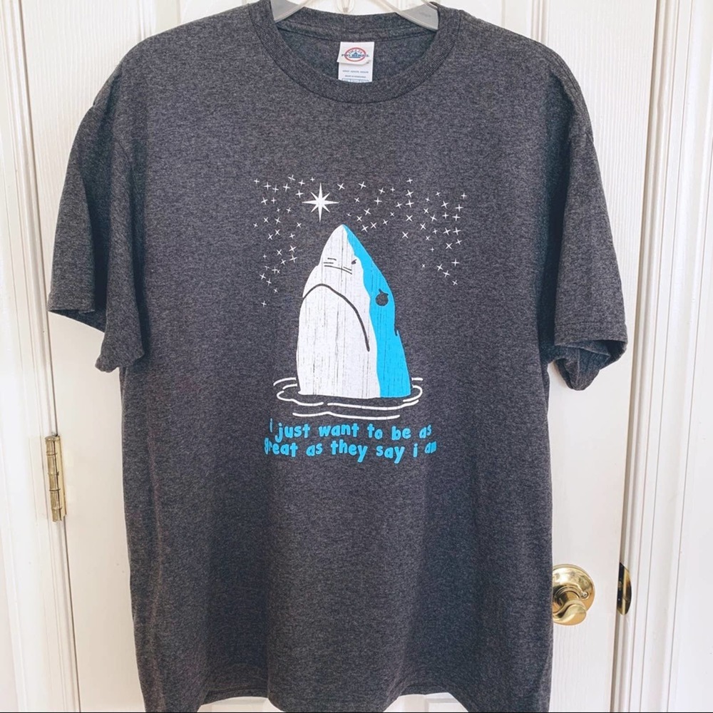 Dark Grey White Shark Graphic Tee NWOT